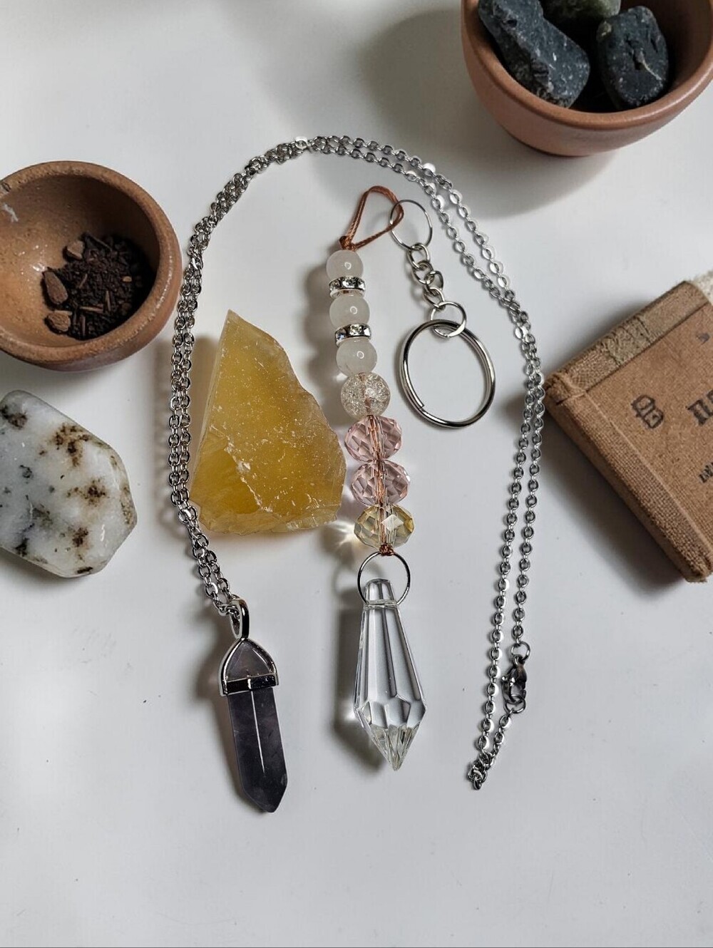 Yellow & Clear Crystal Point Pendant Necklace Set